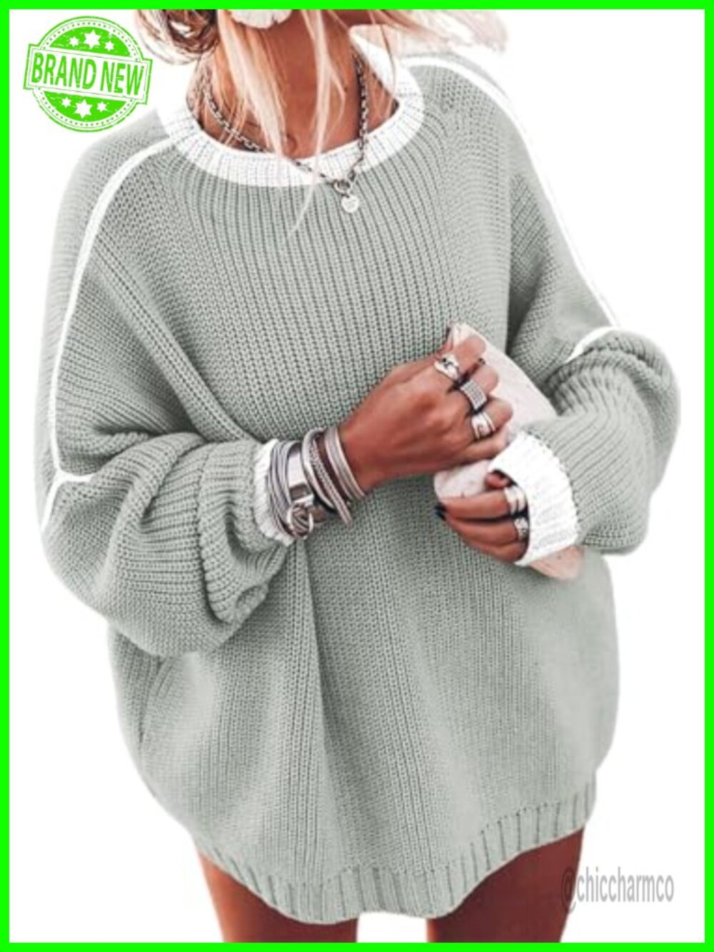 Oversized Chunky Knit Pullover Sweater Batwing Sleeve Women